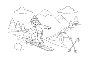 A snowboarder riding down the mountain – Winter Sports Adventure coloring page