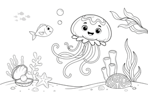 A jellyfish floating with long trailing tentacles – Colorful Sea Creature coloring page