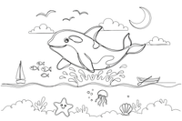 An orca (killer whale) leaping out of the water – Majestic Ocean Giants coloring page