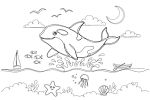 An orca (killer whale) leaping out of the water – Majestic Ocean Giants coloring page