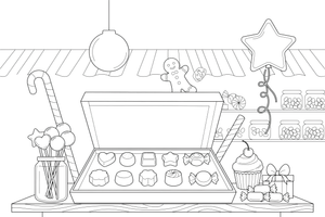 A box of chocolates with different shapes inside – Candy & Chocolate Sweets coloring page