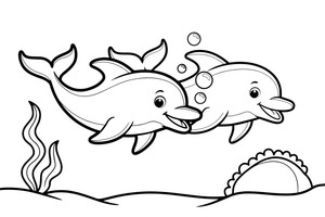 Two dolphins swimming side by side – Playful Dolphin Creature coloring page