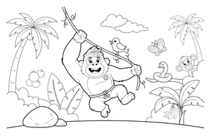 A gorilla swinging on a vine – Gorilla coloring page