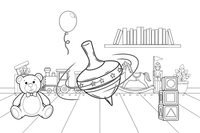 A spinning top mid-spin with motion lines – Classic Toys coloring page