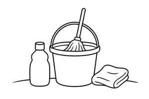 A bucket with a mop standing in it – Cleaning Things coloring page