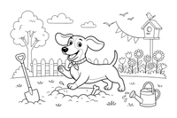 Dachshund digging a hole – Busy Dachshund Dog coloring page