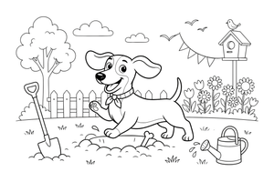 Dachshund digging a hole – Busy Dachshund Dog coloring page