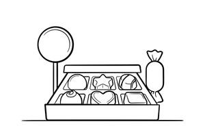 A box of chocolates with different shapes inside – Candy & Chocolate Sweets coloring page
