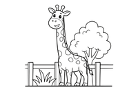 A giraffe reaching over a zoo fence – Zoo Day coloring page