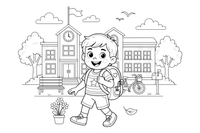 A child carrying a backpack to school – School coloring page