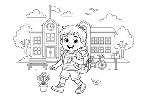 A child carrying a backpack to school – School coloring page