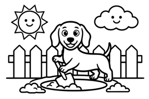 Dachshund digging a hole – Busy Dachshund Dog coloring page