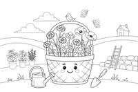 A basket full of cornflowers, chamomile and red poppies – Herb Day coloring page