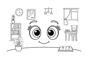 Big cartoon eyes with long eyelashes, close up – Body Parts Exploration coloring page
