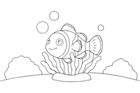 A clownfish hiding among the anemone tentacles – Fishes coloring page