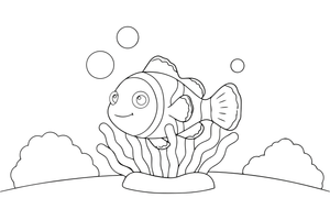 A clownfish hiding among the anemone tentacles – Fishes coloring page