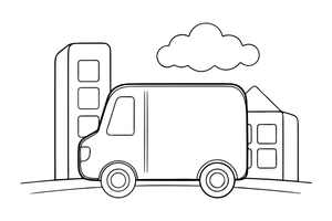A delivery van driving down the street – City City Vehicles coloring page
