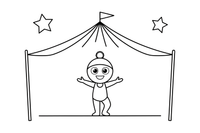 An acrobat balancing on a tightrope high above – Colorful Circus Tent coloring page