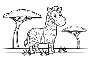 A zebra standing in the savanna – Galloping Zebra Wild coloring page