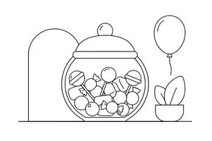 A jar full of colorful candies – Delightful Sweets coloring page