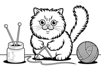 Persian Cat with knitting needles – Persian Cat Mischievous Antics coloring page