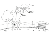 Two kites flying together – Kite coloring page