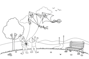 Two kites flying together – Kite coloring page