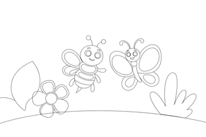 A bee and a butterfly together – Bee coloring page