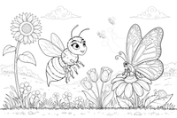 A bee and a butterfly together – Bee coloring page