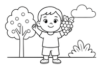 A child holding a bunch of grapes – Tropical Fruits coloring page