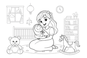 A mother holding her baby and smiling – Baby coloring page