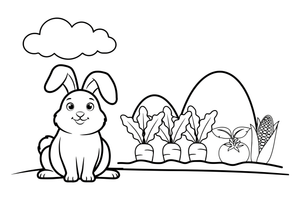 A rabbit next to a vegetable patch – Rabbit coloring page