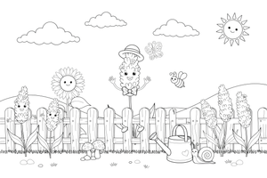 Lavender flowers growing along a fence – Lavender Flower Array coloring page