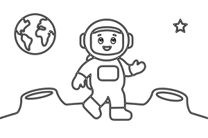 An astronaut walking on the moon in a spacesuit – Astronaut Explorer coloring page