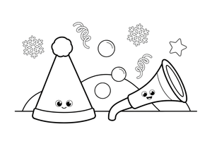 A party hat and a horn with confetti – New Year Winter Celebration coloring page