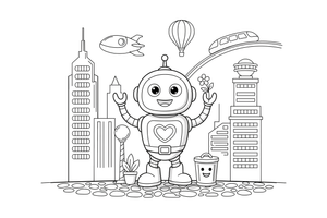 A robot in a futuristic city – Dynamic Robot Robot coloring page