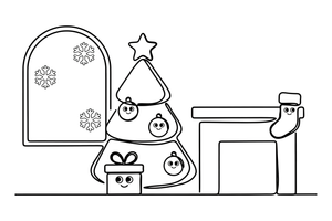 A Christmas tree decorated with big round ornaments – Christmas tree coloring page