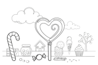 A heart-shaped lollipop on a stick – Candy & Chocolate Sweets coloring page