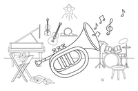 A trumpet with music notes coming out – Musical Instruments coloring page