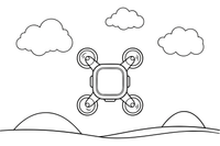 A small drone with four spinning propellers flying in the sky – Air coloring page
