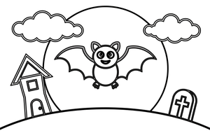 A bat flying around a full moon – Halloween Bat coloring page