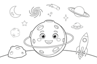 One big planet Mars with craters and polar caps, close up – Planets of Space coloring page