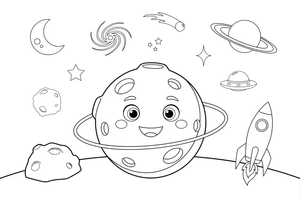 One big planet Mars with craters and polar caps, close up – Planets of Space coloring page