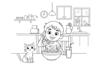A child eating a bowl of cereal – Classic Breakfast coloring page
