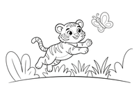 A tiger cub chasing a butterfly – Playful Tiger Wild coloring page