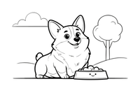 Corgi with a food bowl – Corgi Dog Playtime coloring page