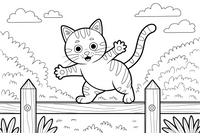 Tabby Cat balancing on a fence – Tabby Cat at Play coloring page