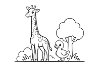 A tall giraffe standing next to a short little duck – Opposite Concepts coloring page