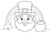 One big leprechaun face up close, filling the page, tall buckled hat and round cheeks – St. Patrick's Day coloring page