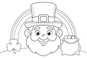 One big leprechaun face up close, filling the page, tall buckled hat and round cheeks – St. Patrick's Day coloring page